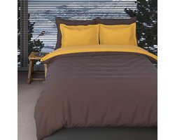 Romanette Comtesse - Flanel - Dekbedovertrek - Tweepersoons - 200x200/220 cm + 2 kussenslopen 60x70 cm - Bruin/Oker