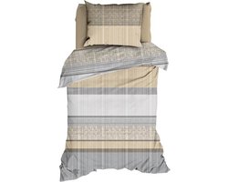 Romanette Cortina Dekbedovertrek - Eenpersoons - 140x200/220 cm - Beige/Grijs