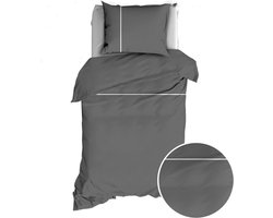 Romanette Duchesse flanel dekbedovertrek - Antraciet/Wit - 1-persoons (140x200/220 cm + 1 sloop)