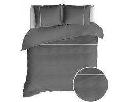 Romanette Duchesse flanel dekbedovertrek - Antraciet/Wit - Lits-jumeaux (240x200/220 cm + 2 slopen)