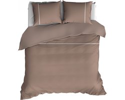 Romanette Duchesse flanel dekbedovertrek - Taupe/Wit - 2-persoons (200x200/220 cm + 2 slopen)