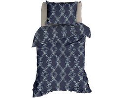 Romanette Vail Dekbedovertrek - Eenpersoons - 140x200/220 cm - Blauw/Grijs