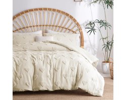 Romantisch beddengoed 135 x 200 cm 2-delig beige kaki effen beddengoed borduurwerk handwerk Boheems zacht warm beddengoedsets gewassen microvezel dekbedovertrek met ritssluiting + kussenslopen 80 x 80