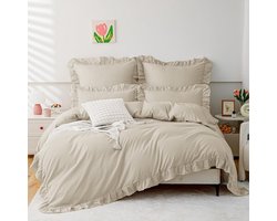Romantisch beddengoed met ruches - 1 stuk - kaki - 100% microvezel - 135 x 200 cm