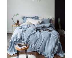 Romantisch Bedlinnen Set met Ruches en Zachte Microvezel in Grijsblauw