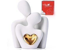 Romantisch paar beeldje - woonkamerdecoratie - moderne keramische figuren - liefde porseleinen figuur - omarmend bruidspaar - sculptuur decoratie modern - kleine plank decoratie figuur Gild