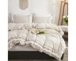 Romantisch Ruche Beddengoed Set voor Vrouwen en Meisjes, Beige Microvezel, 135 x 200 cm