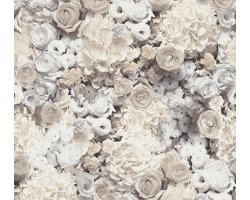 ROMANTISCHE BLOEMEN BEHANG | Rozen & Hortensia'S - grijs beige geel - A.S. Création Trendwall 2