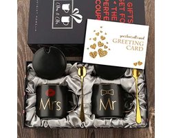 Romantische Marmeren Koffiemokken Set Voor Koppels - Luxe Keramische Theekopjes Met Gouden Rand En Lepels In Geschenkdoos - Perfect Voor Bruiloft, Verloving En Verjaardag