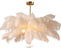 Romantische Plafondlamp met Witte Struisvogelveren Kroonluchter voor Woonkamer Slaapkamer
