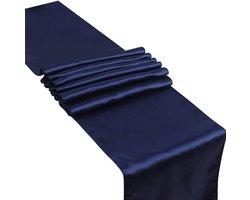 Romantische satijnen tafelloper set van 5 stuks, rechthoekig tafelkleed voor bruiloften, verjaardagen en feesten, 30 x 275 cm, marineblauw, luxe tafeldecoratie en elegantie