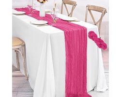 Romantische tafelloper, 90 x 300 cm, gemaakt van rustieke tule, geschikt voor bruiloften, bogen, themafeesten en verjaardagsfeestjes,Dieprozerood