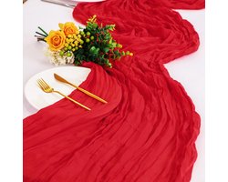 Romantische tafelloper, 90 x 300 cm, gemaakt van rustieke tule, geschikt voor bruiloften, bogen, themafeesten en verjaardagsfeestjes,Helderrood
