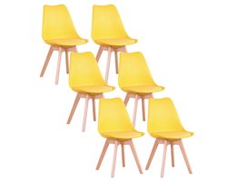 Romarin® 6 Moderne Eetkamer Stoelen - Geel - Beukenhout Poten - Kunststof Zitting - 42,5cm Zit Hoogte