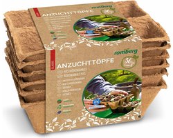 Romberg set van 36 vierkante potjes voor zaailingen - Biologisch afbreekbaar, 5 cm Ø, 100% turfvrij, ideaal voor zaden, zaailingen & stekjes, milieuvriendelijk