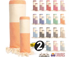 Rome Set van 2 | Hamamdoek 100x180 cm en Handdoek 50x90 cm 100% Katoen Spa Backpack Sauna Strandlaken Oranje