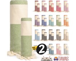 Rome Set van 2 Hamamdoek 100x180 cm en Handdoek 50x90 cm 100% Katoen Spa Backpack Sauna Strandlaken Pastel Groen