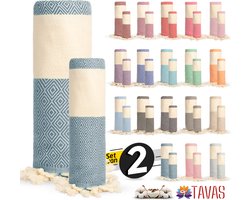 Rome Set van 2 - Petrol Groen - Hamamdoek 100x180 cm en Handdoek 50x90 cm - 100% Katoen - Strandlaken - Saunadoek