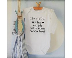 Rompertje baby met tekst Opa en Oma ik hou van jullie tot de maan en weer terug | Lange mouw | wit | maat 62/68 Geboorte Cadeau / Kraamcadeau Baby cadeautje kleinkind kleinzoon kleindochter