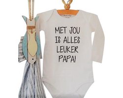 Rompertje Met jou is alles leuker papa | Lange mouw | wit | maat 50/56 | cadeau zwangerschap aankondiging papa's liefste worden voor verjaardag I love allerliefste cadeautje kind baby tekst eerste vaderdag lief beste held superman leukste mijn is de