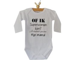 Rompertje Mijn mama is de liefste Of ik superwoman ken? Je bedoelt gewoon mijn mama! | Lange mouw | wit | maat 50/56 | cadeau zwangerschap aankondiging mama’s knuffel worden voor verjaardag of eerste Moederdag cadeautje baby kind unisex