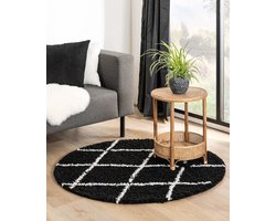 Rond berber vloerkleed - Habitat zwart/wit 120