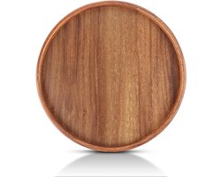 Rond decoratief dienblad - 30 cm - Rustiek walnotenhout - Koffie en thuisdecoratie