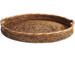 Rond dienblad van rotan met handgrepen 42 x 5 cm