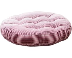 Rond, dik vloerkussen, tatami-stoelkussen, futon, katoen en linnen, voor woonkamer en restaurant, gestreept, rood, rond, 55 cm