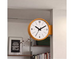 Rond Dubbelzijdige Wandklok met Muurbeugel – Stil Uurwerk Stationsklok voor Hal & Woonkamer | Oranje | 22 cm