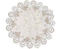 Rond gehaakt tafelkleedje met kanten jacquard in neutrale aardetinten, geschikt voor theeservies, tafelkleedje, decoratieve tafelhoes voor dressoir en eettafel, 58 cm