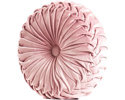 Rond Geplooid Kussen - Handgedecoreerde Kussens - Kussen - Pompoen Wielvormig Kussen - 38 cm - Sierkussens - Rond Kussen - Geschikt VoorBank, Camping, Slaapkamer, Auto - Roze