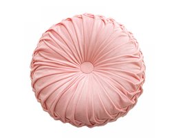 Rond Geplooid Kussen - Pompoen Wielvormig Kussen - Handgedecoreerde Kussens - Kussen - 38 cm - Sierkussens - Rond Kussen - Geschikt VoorBank, Camping, Slaapkamer, Auto - Roze