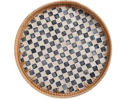 Rond gevlochten rotan dienblad- 30 x 30cm Serveertray met Antislip Bodem - Stevig Dienblad voor Eten, Dranken, Ontbijt, Keuken en Horeca