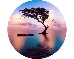 rond Glasschilderij landschap - schilderij - Zonsondergang - Foto print op glas - diameter 100 cm - schilderijen woonkamer slaapkamer - muurdecoratie