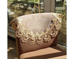 Rond Gouden Tafelkleed met Kanten Rand - 60 x 60 cm - Salontafel Topper voor Eetkamer, Keuken, Bruiloft Decor