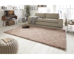 Rond hoogpolig vloerkleed Allure - roze/crème 120 cm