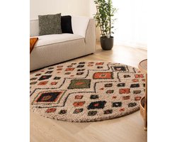 Rond hoogpolig vloerkleed bohemian Artisan - beige/multi 80 cm