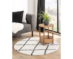 Rond hoogpolig vloerkleed ruiten Habitat - wit/zwart 160 cm rond