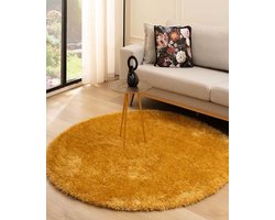 Rond hoogpolig vloerkleed velvet - Posh goud 120 cm rond
