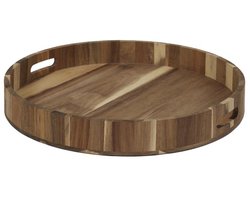 Rond Houten Dienblad 35 cm – Acaciahout – Luxe Serveerblad met Handgrepen – Decoratief & Functioneel – Ø35 x 5 cm