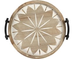 Rond houten dienblad met handvat 40 cm - Boerderij stijl - Groot en rustiek - Kaarsendienblad - Salontafel dienblad - Eetkamer/keuken dienblad vierkant 70x70