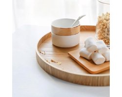 Rond Houten Dienblad - Vintage Dienblad voor Ontbijt - Thee Salontafel Decoratief Dienblad voor Fruit Snoepvoedsel Woondecoratie (30cm)