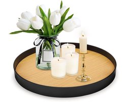 Rond Houten Dienblad Zwart/Bruin - Decoratief Plateau voor Kaarsen, Adventskrans en Tafeldecoratie - Ø 26 cm