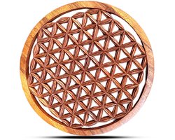 Rond Houten Wandpaneel – Bloem des Levens – Handgesneden Suar Hout – Ø30 cm – Decoratief Wandornament
