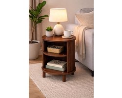 Rond Japandi Bijzettafel / Nachtkastje – Massief Houtlook – Ø37 x 51 cm