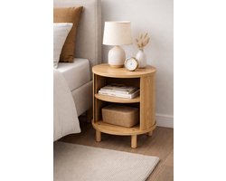 Rond Japandi Bijzettafel / Nachtkastje – Massief Houtlook – Ø37 x 51 cm
