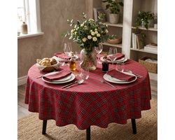Rond Kerst Tafelkleed 180 cm - Rood Geruit - Windsor Tartan - Strijkvrij
