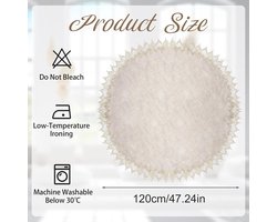 Rond linnen kleedje 120 cm/473 inch beige met kanten rand - tafelkleed salontafel stofdichte topper voor eetkamer keuken