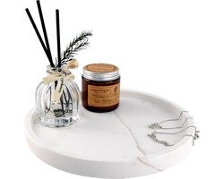 Rond marmeren dienblad - badkamer decoratie - cosmetica organizer - sieraden plateau - wit marmer - TP601